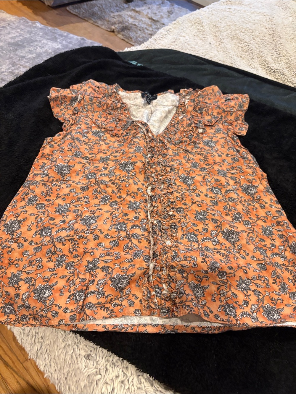 Current Air Orange Floral Trim Blouse
